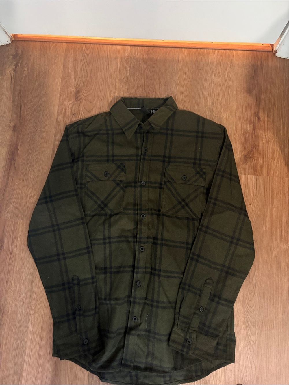 split Olive Green Plaid Button-Front Shirt Jacket